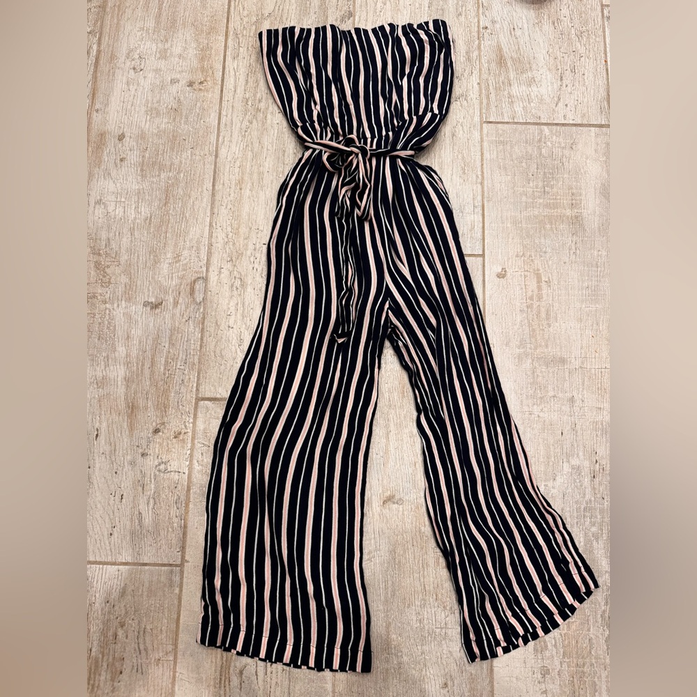 Striped Strapless Navy and Pink Jumpsuit